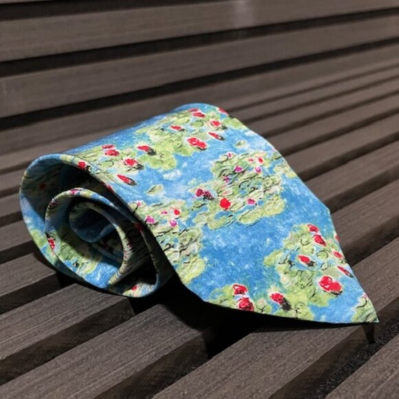 Two Claude Monet in Normandy Silk Neckties Water Breaking Water Lilies Gift Idea - Picture 2 of 13